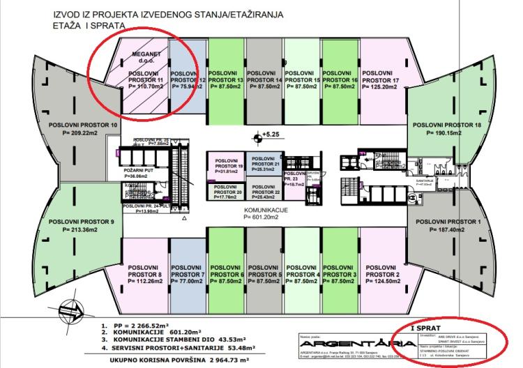 izvod iz etaziranja Sarajevo Towera firma Meganet