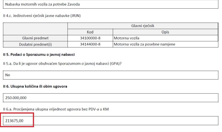 procijenjena vrijednost nabavke