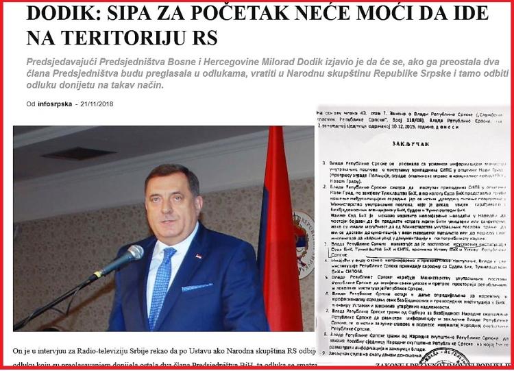  Dodik SIPA za pocetak nece moci da ide na teritoriju RS 