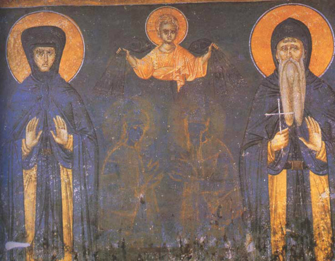 Kraljica Jelena i kralj Milutin freska izmanastira Gračanica