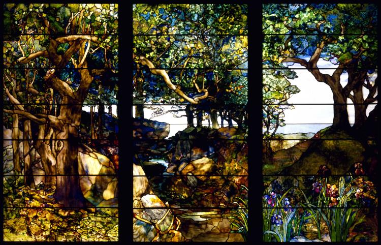 Louis Comfort Tiffany A Wooded Landscape in Three Panels Google Art Project