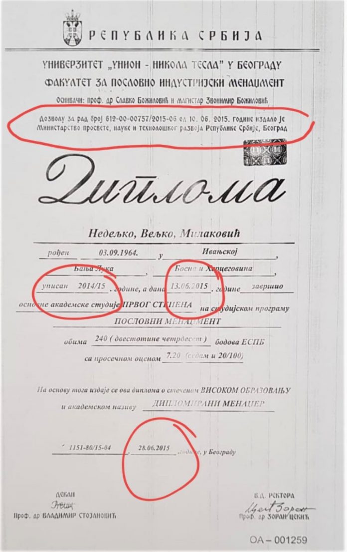 funkcioner dns a nedeljko milakovic diplomirao u beogradu za tri dana 1