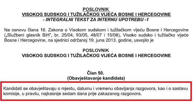 Pravilnik o radu VSTS Obavjestavanje kandidata