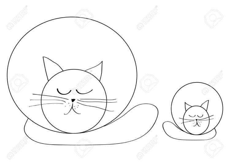 83252309 simple cat and kitty drawing two objects small and big sleeping cats