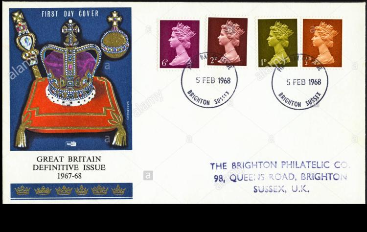 post office first day cover of 1967 68 definitive issue 6d 2d 1d d DBTJR1